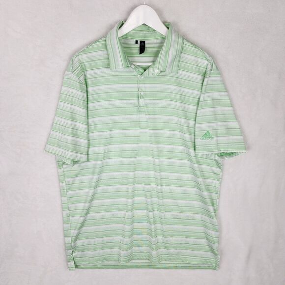 Adidas Golf Polo Men's L Primegreen Green Stripe with White Mesh. Snap Front - Picture 1 of 8